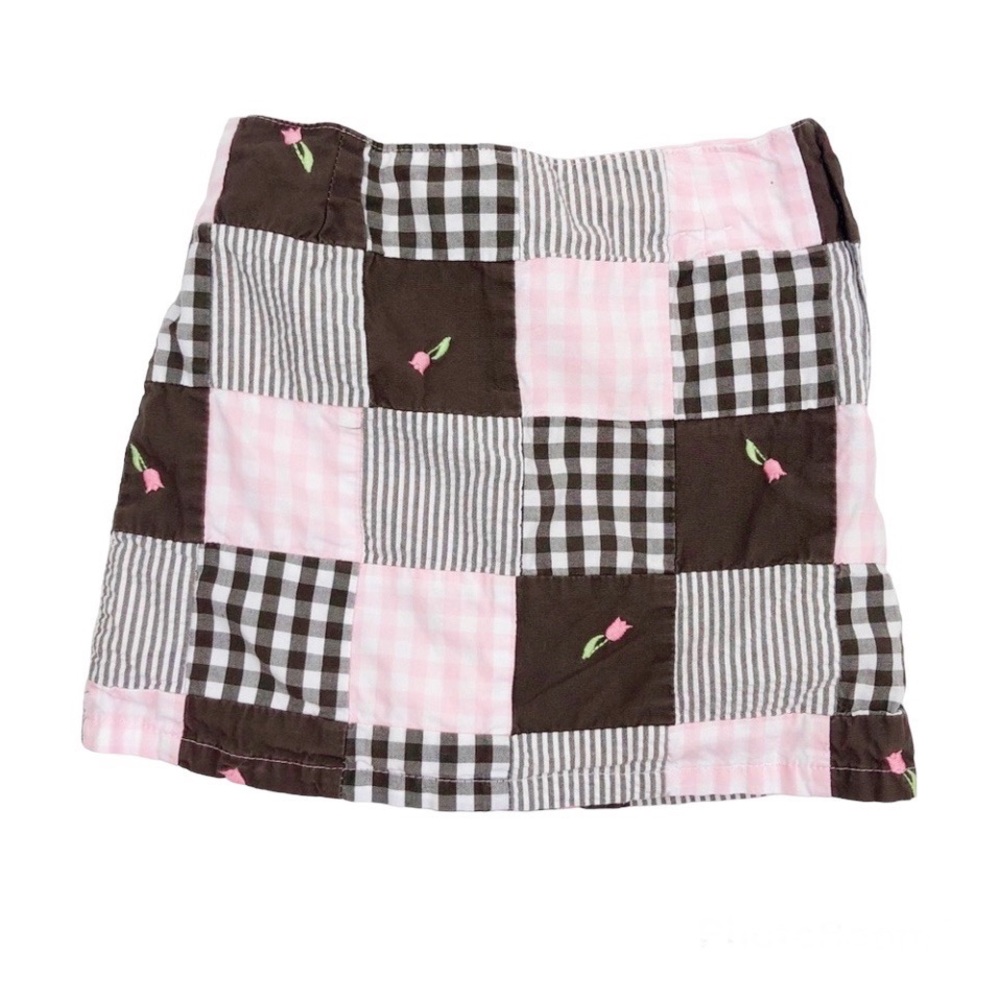 Gymboree Tulip Garden Patchwork Skort Checkered Pink Brown Skirt Size 3